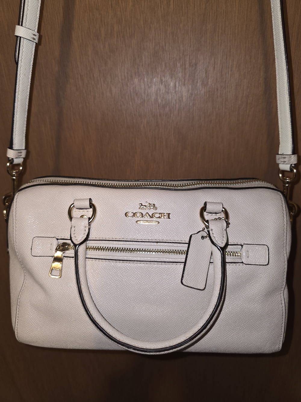Coach Rowan Satchel F79946 Chalk White Pebbled Leather Crossbody Tote Bag